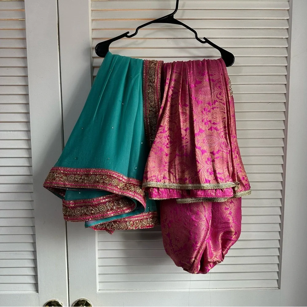 Turquoise and pink 3 piece salwar kameez - Picture 8 of 11